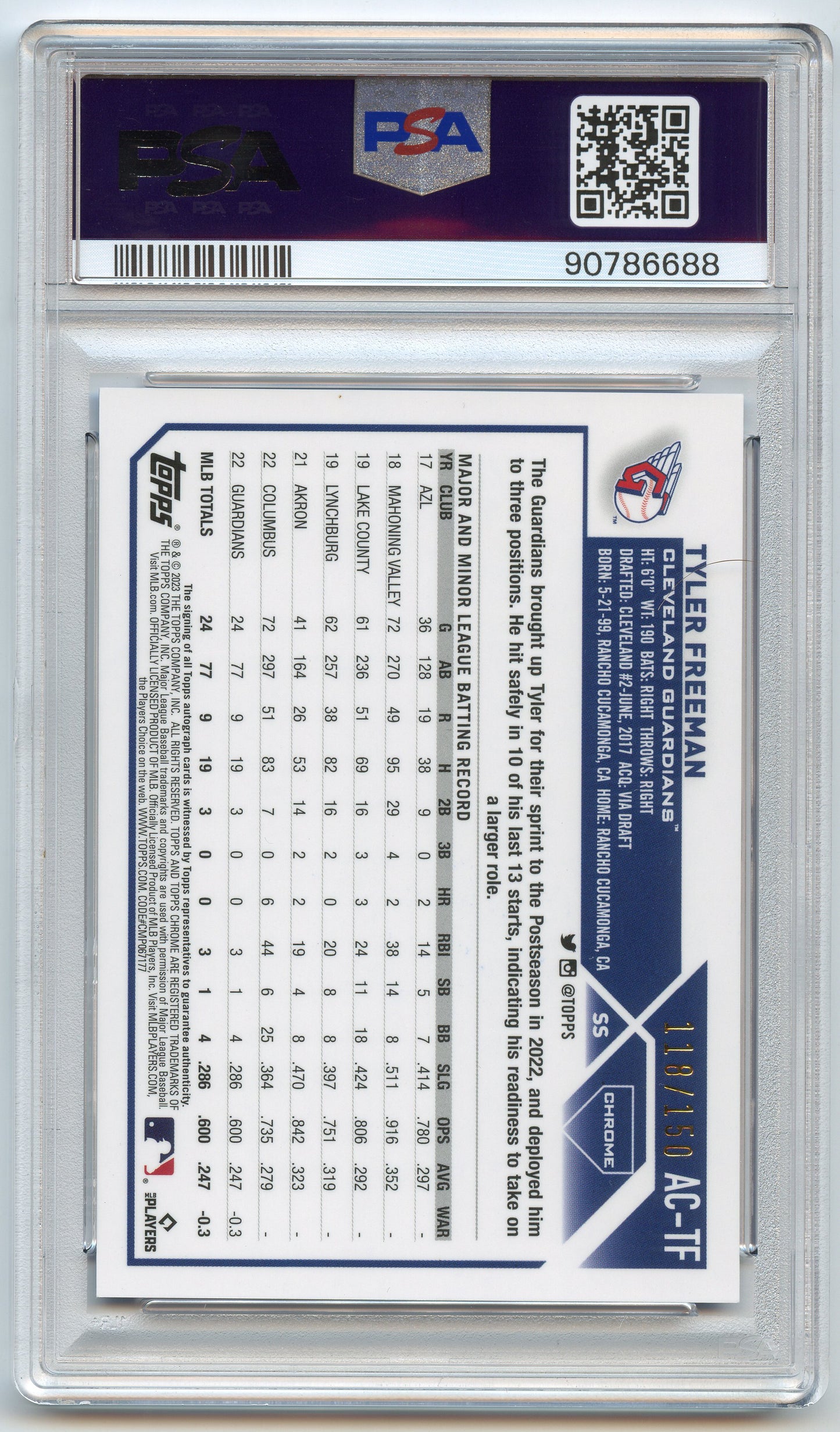 2023 Topps Chrome Update Tyler Freeman Blue Raywave Auto /150 PSA 10