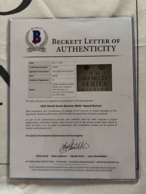 1962 World Series Reunion Autograph Banner w/ Beckett LOA