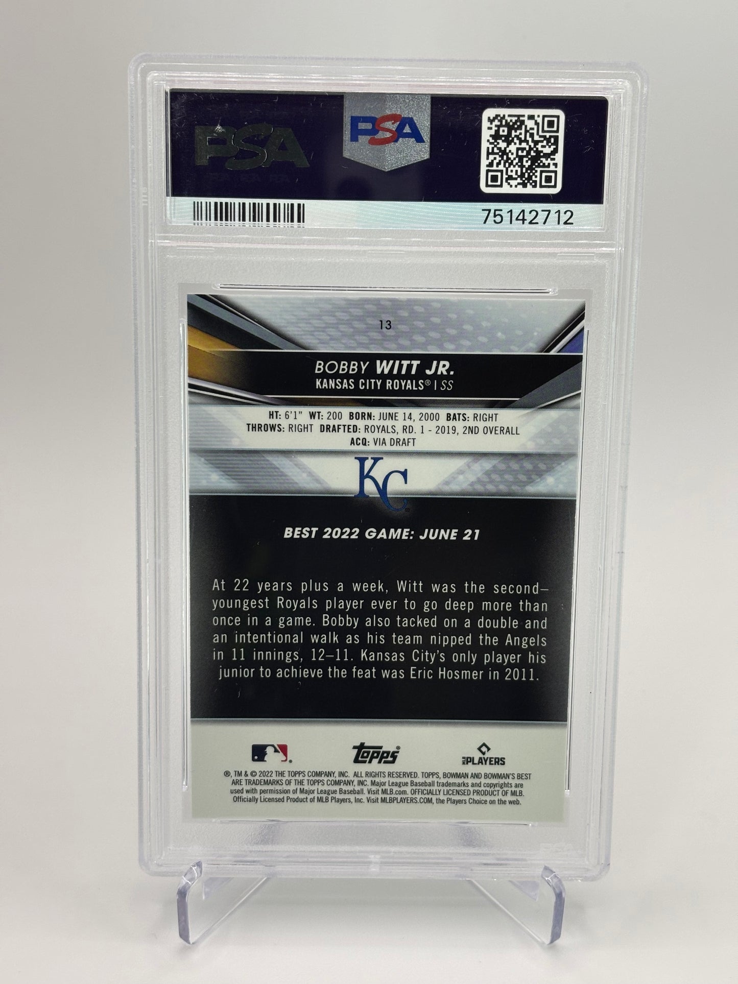 Bobby Witt Jr. 2022 Bowman's Best RC PSA 10