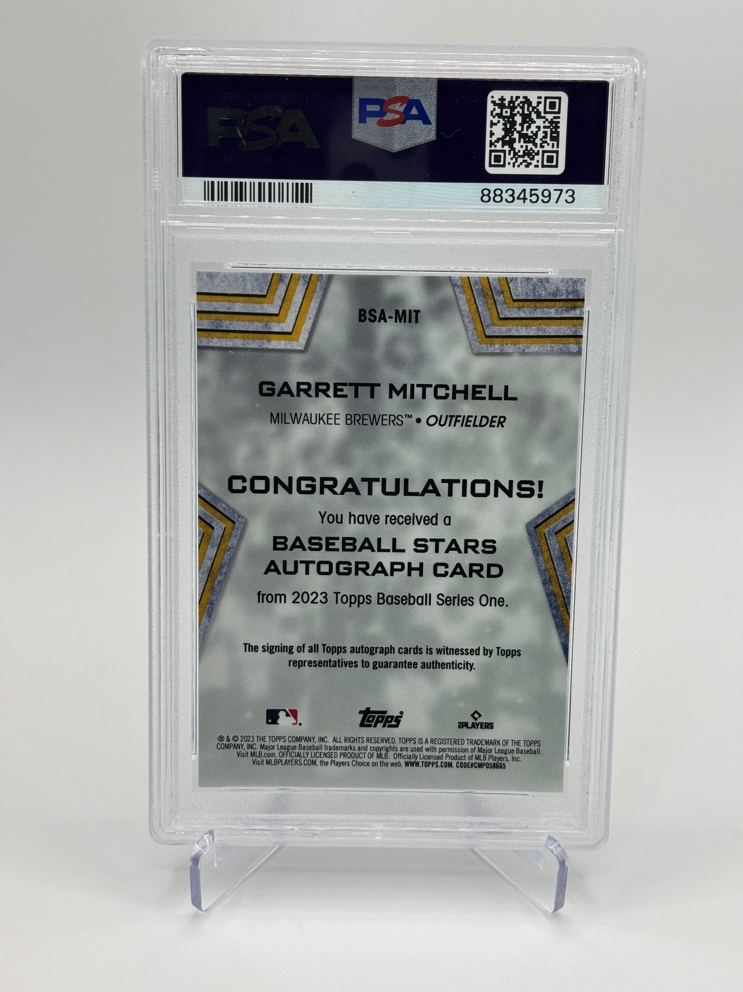 Garrett Mitchell 2023 Topps Baseball Stars RC Auto PSA 10