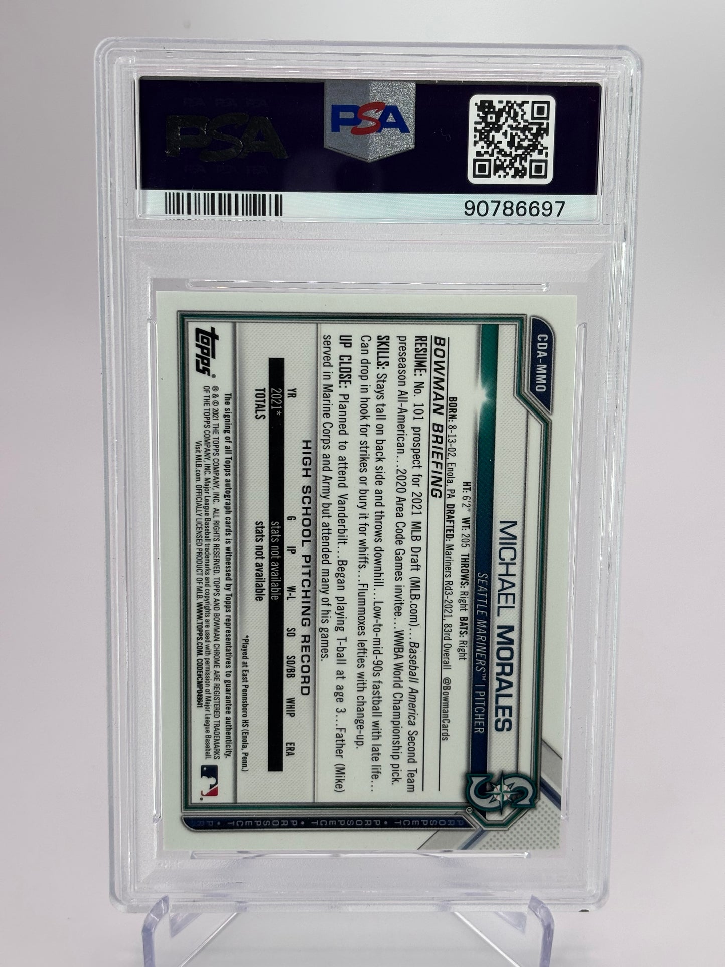 Michael Morales 2021 1st Bowman Draft Chrome Auto PSA 9