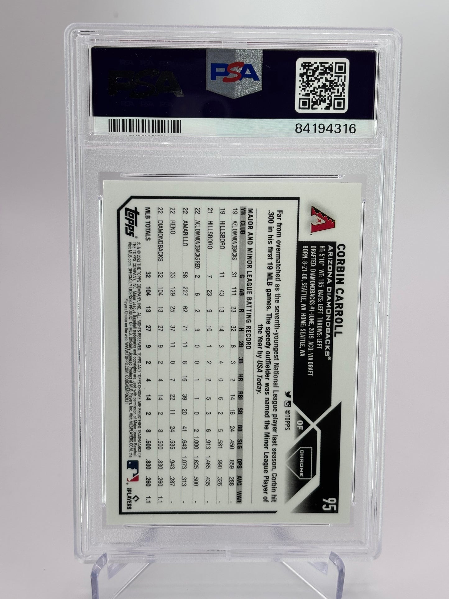 Corbin Carroll 2023 Topps Chrome RC PSA 9