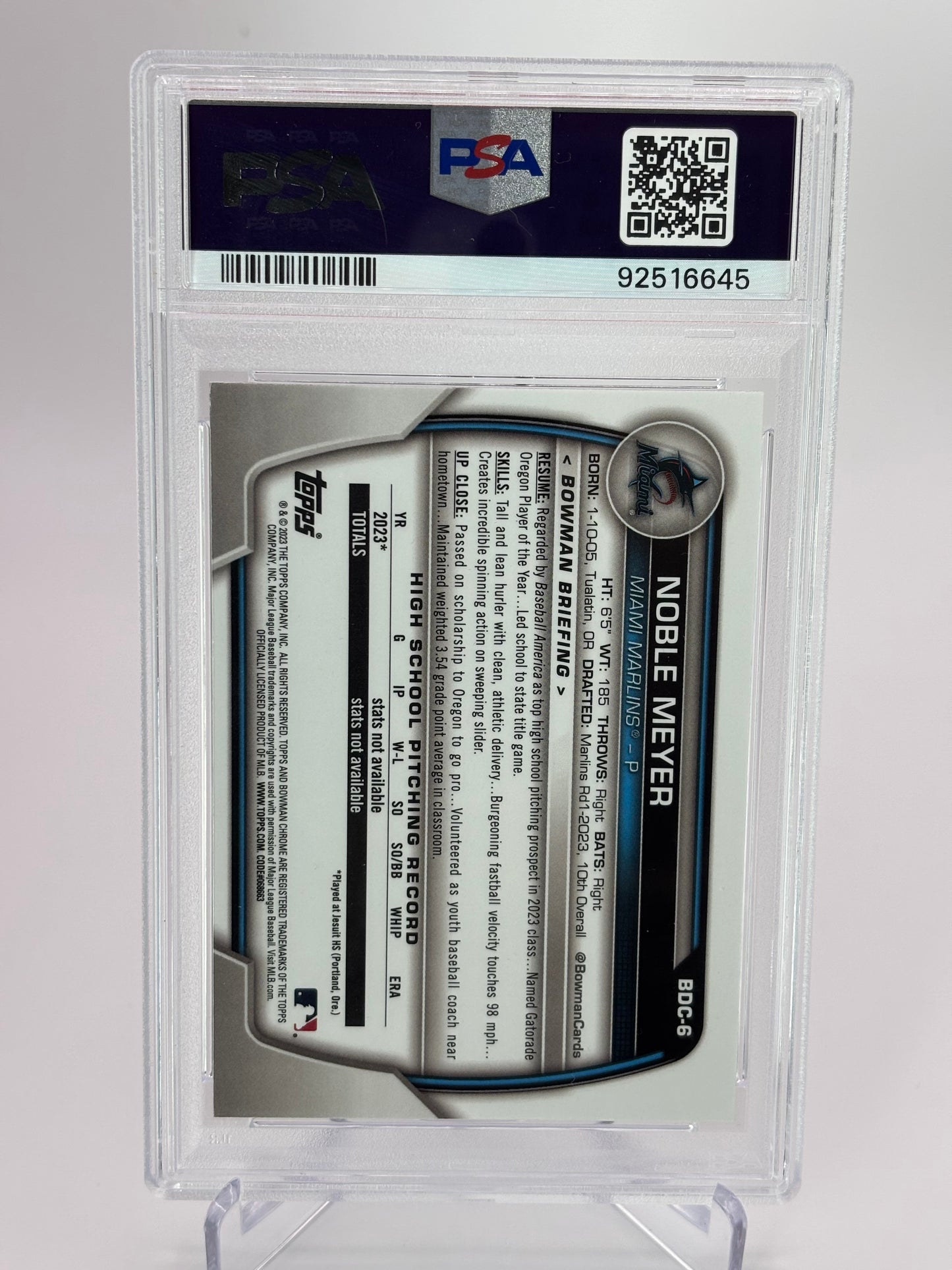 Noble Meyer 2023 1st Bowman Draft Chrome Gold Refractor #44/50 PSA 9