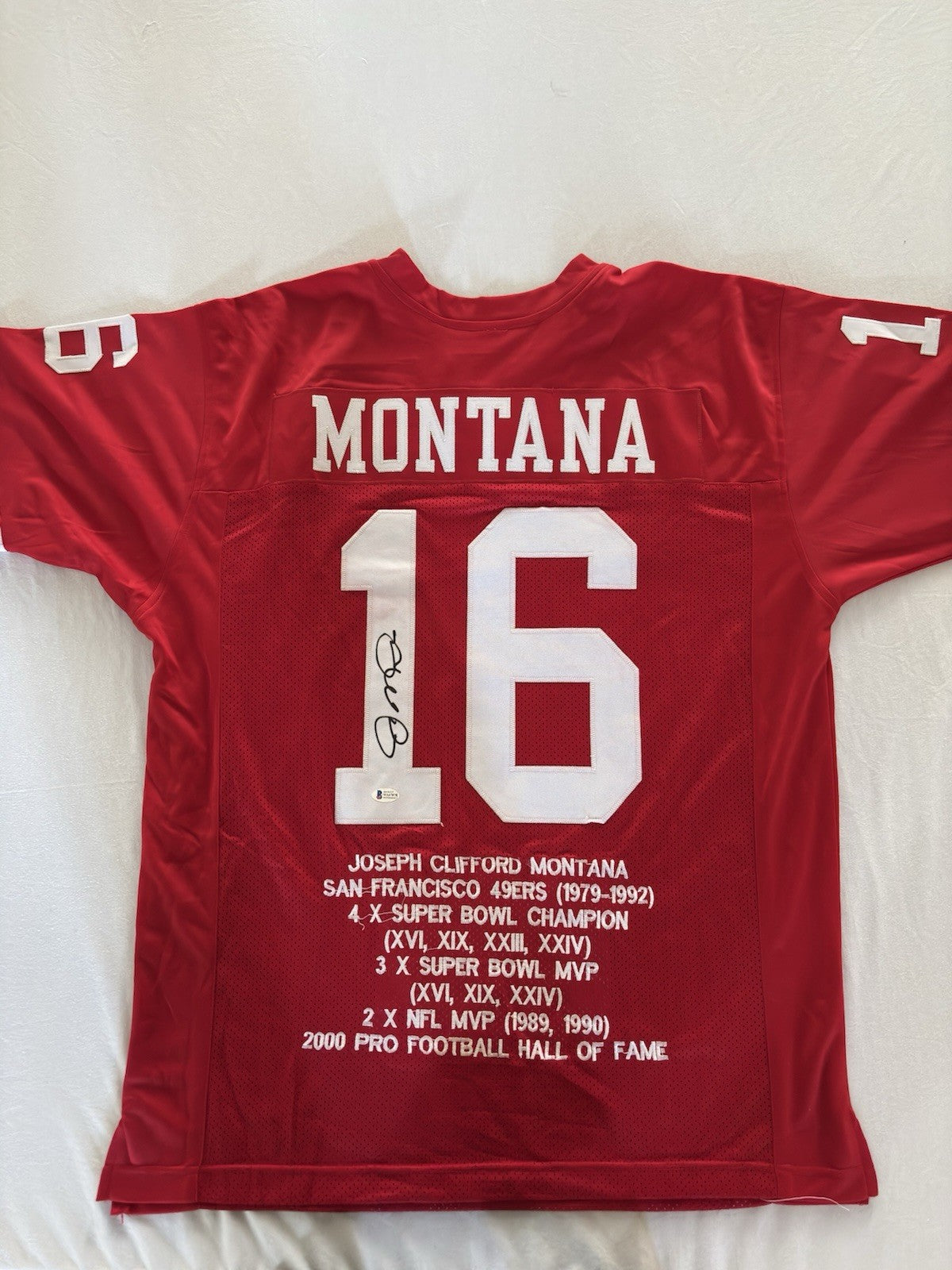 Joe Montana Autograph Achievements 49ers Jersey Beckett COA