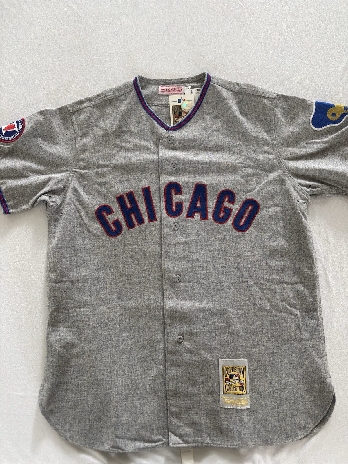 Ernie Banks Mitchell & Ness Autograph Cubs Jersey Beckett COA