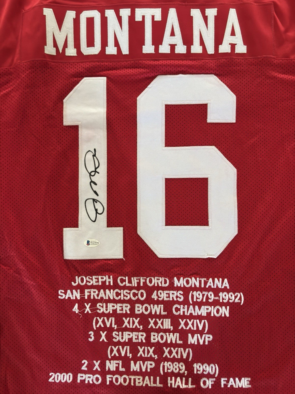 Joe Montana Autograph Achievements 49ers Jersey Beckett COA