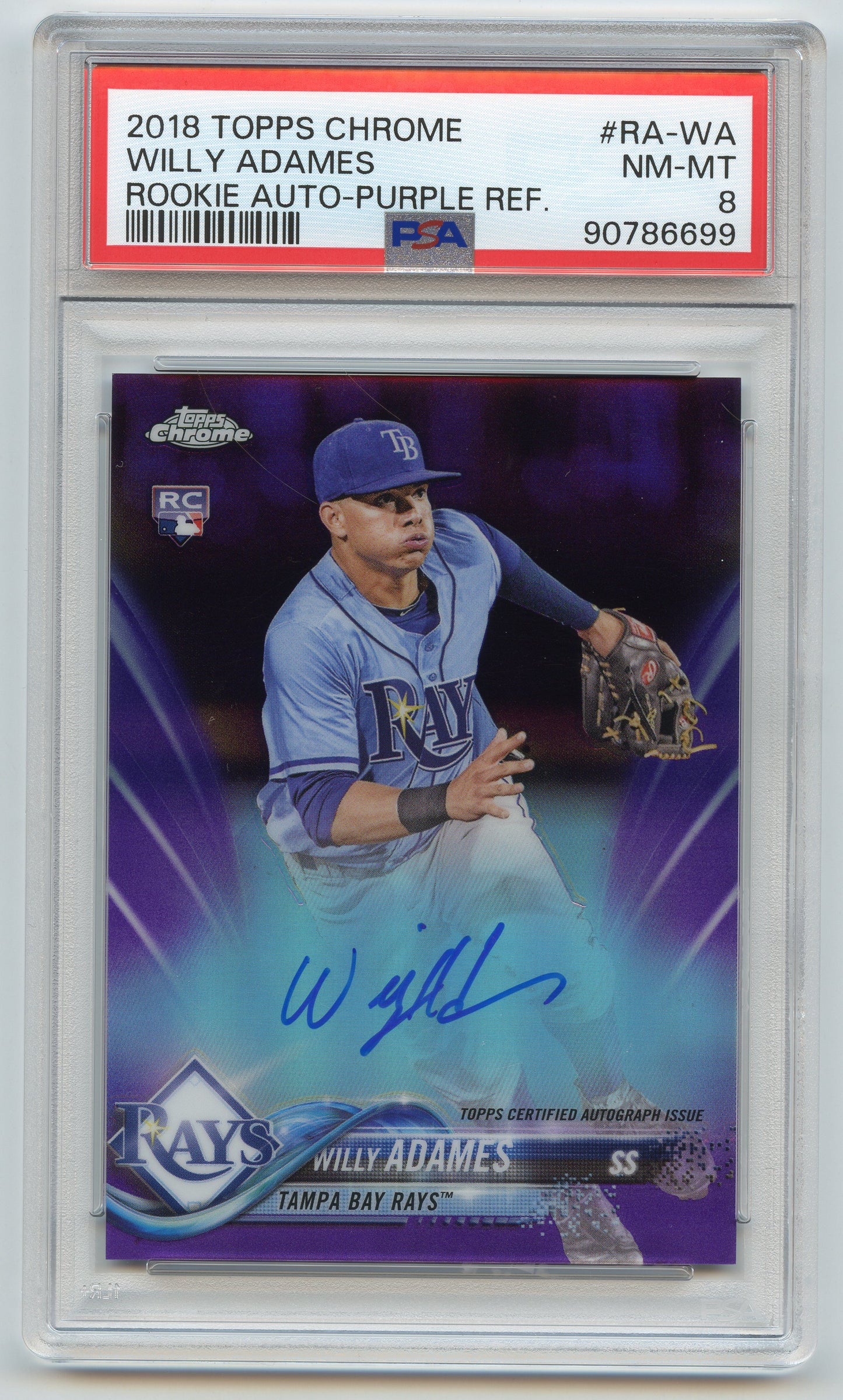 2018 Topps Chrome Willy Adames Purple Auto /250 PSA 8
