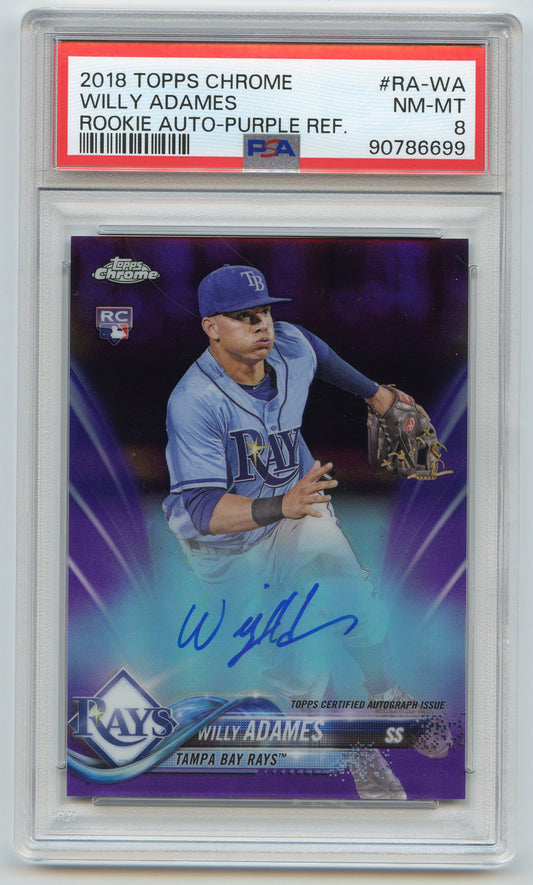 2018 Topps Chrome Willy Adames Purple Auto /250 PSA 8