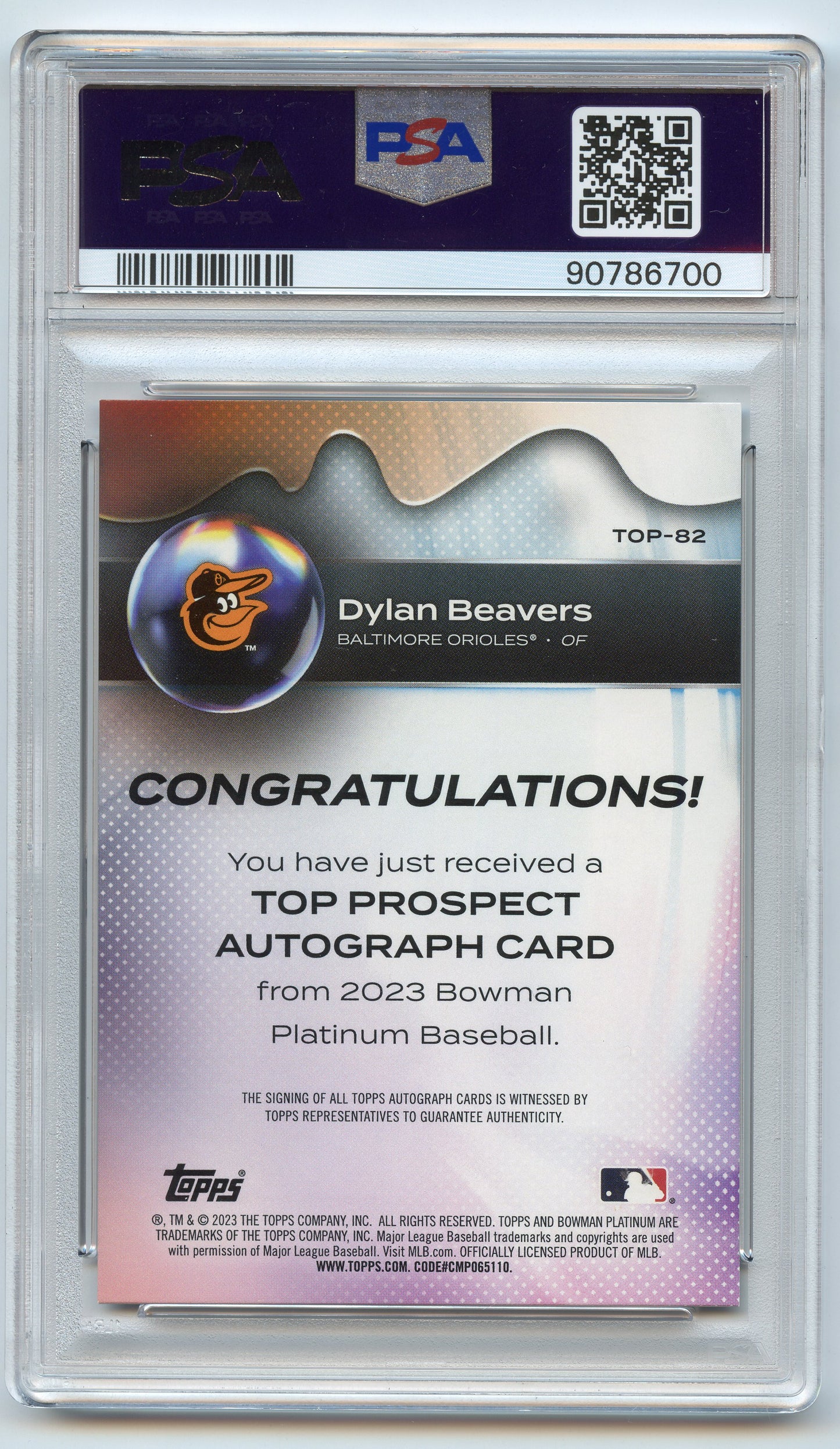 2023 Bowman Platinum Dylan Beavers Auto PSA 10