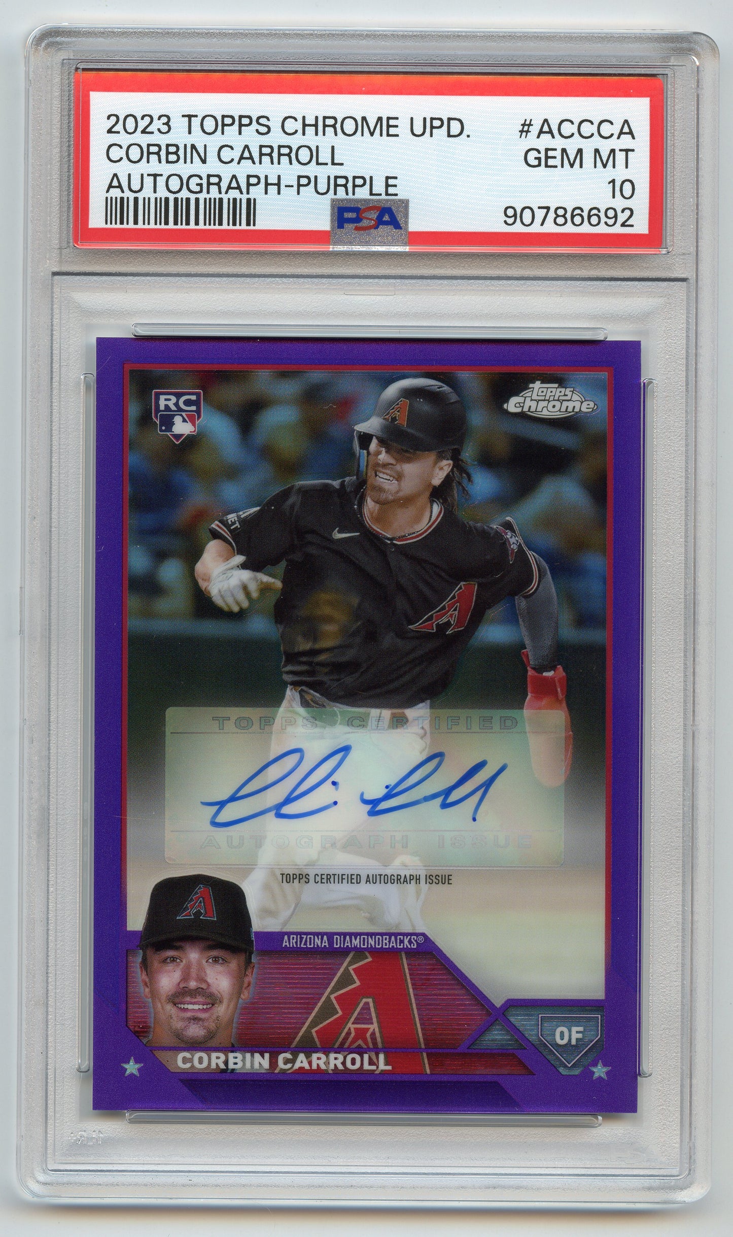 2023 Topps Chrome Update Corbin Carroll Purple Auto /250 PSA 10