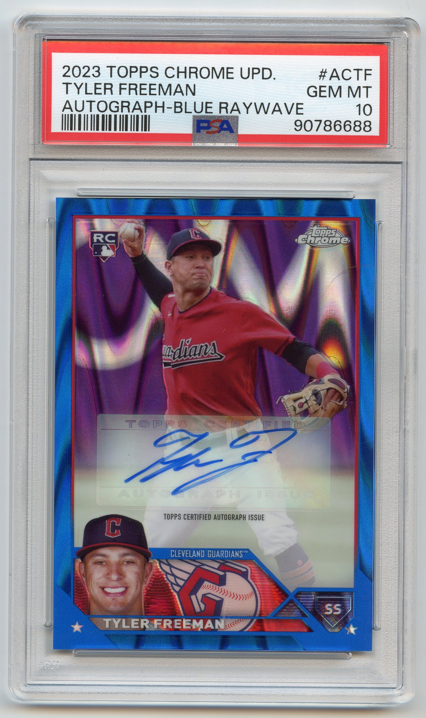2023 Topps Chrome Update Tyler Freeman Blue Raywave Auto /150 PSA 10