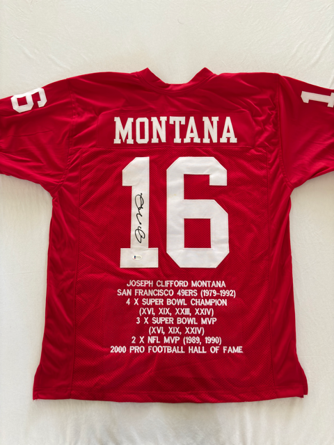 Joe Montana Autograph Achievements 49ers Jersey w/ Beckett COA