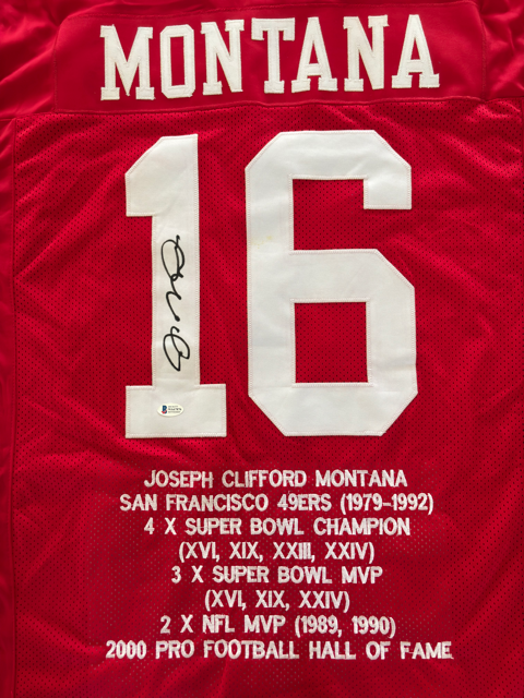 Joe Montana Autograph Achievements 49ers Jersey w/ Beckett COA