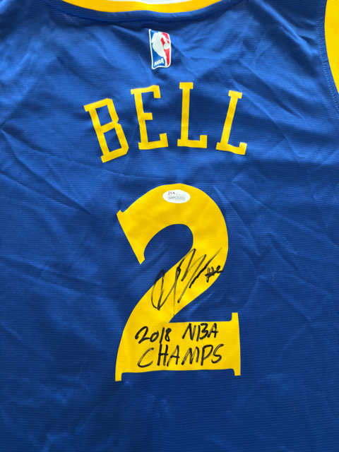 Jordan Bell Autograph Warriors Jersey "2018 NBA Champs" Inscription w/ JSA COA