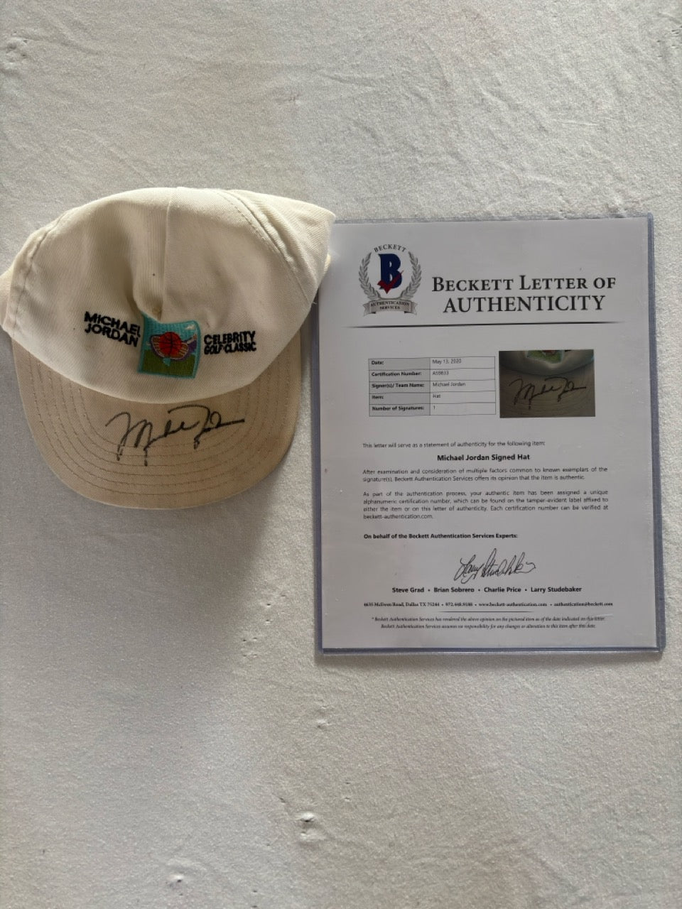 Michael Jordan Autographed Celebrity Golf Classic Hat, Mini Golf Bag, and Name Badge