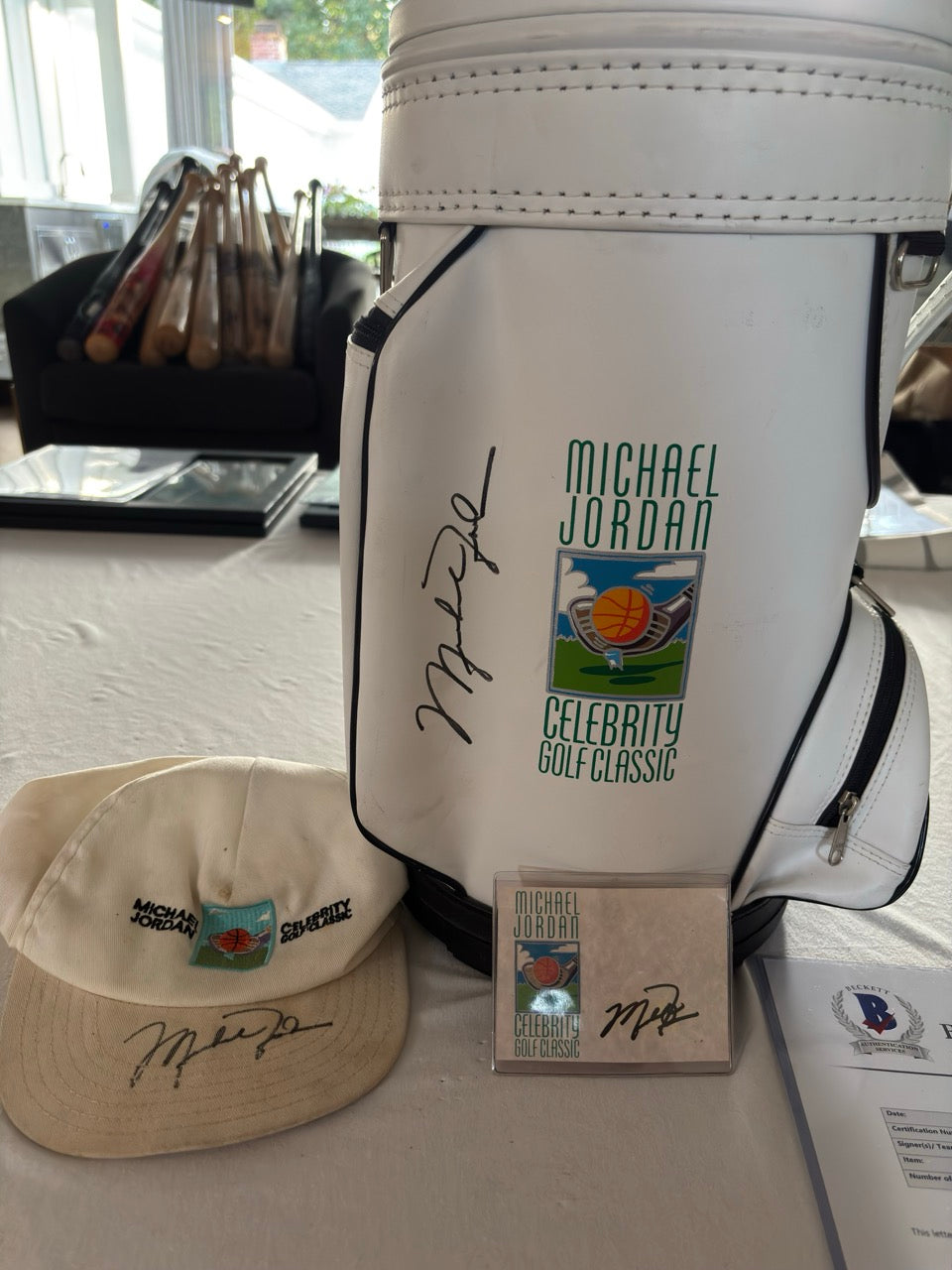Michael Jordan Autographed Celebrity Golf Classic Hat, Mini Golf Bag, and Name Badge