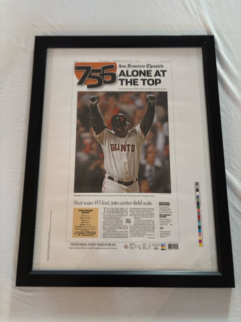Barry Bonds 756th HR San Francisco Chronicle Article Framed Print