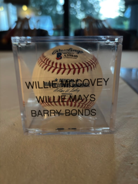 Barry Bonds, Willie Mays, & Willie McCovey Autograph Baseball w/ Beckett LOA