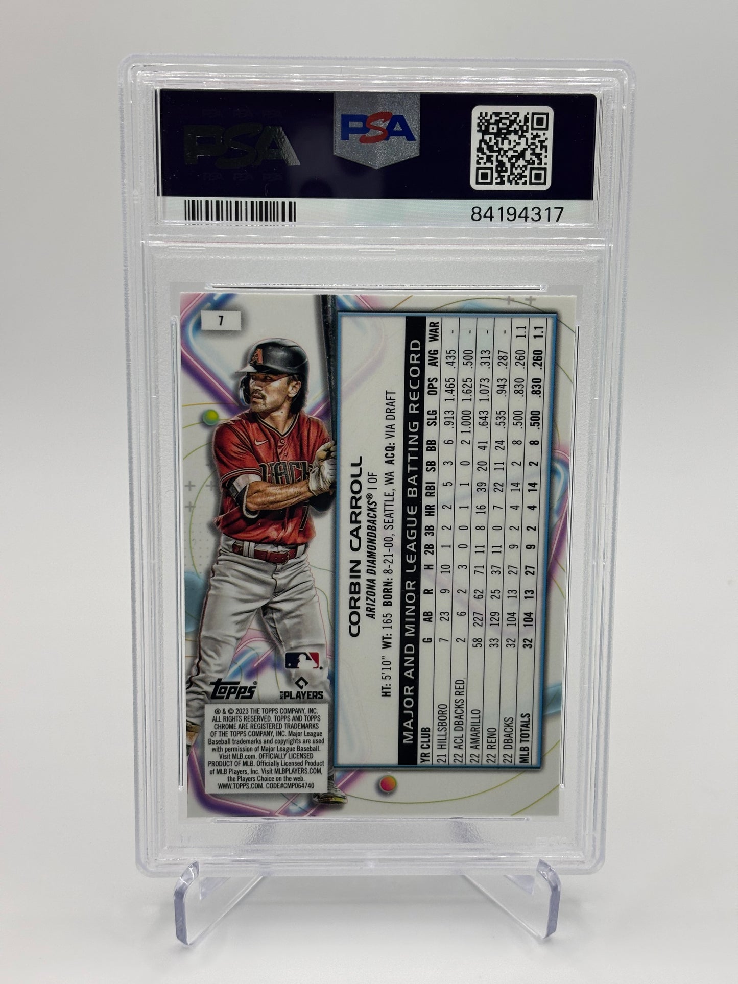 Corbin Carroll 2023 Topps Cosmic Chrome RC PSA 10
