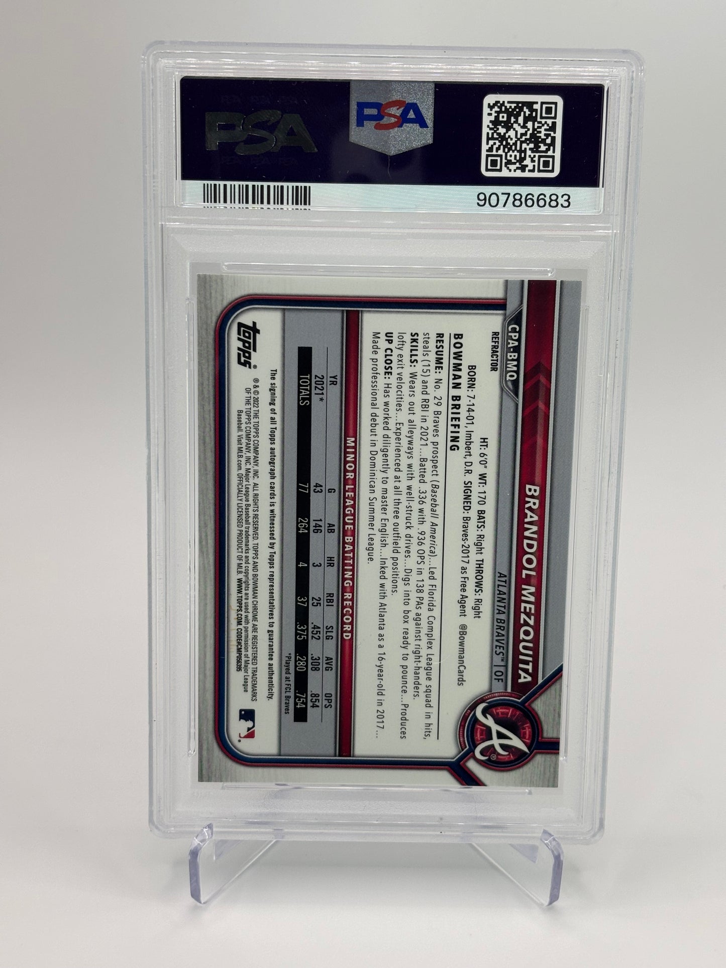 Brandol Mezquita 2022 1st Bowman Chrome Refractor Auto 299/499 PSA 10