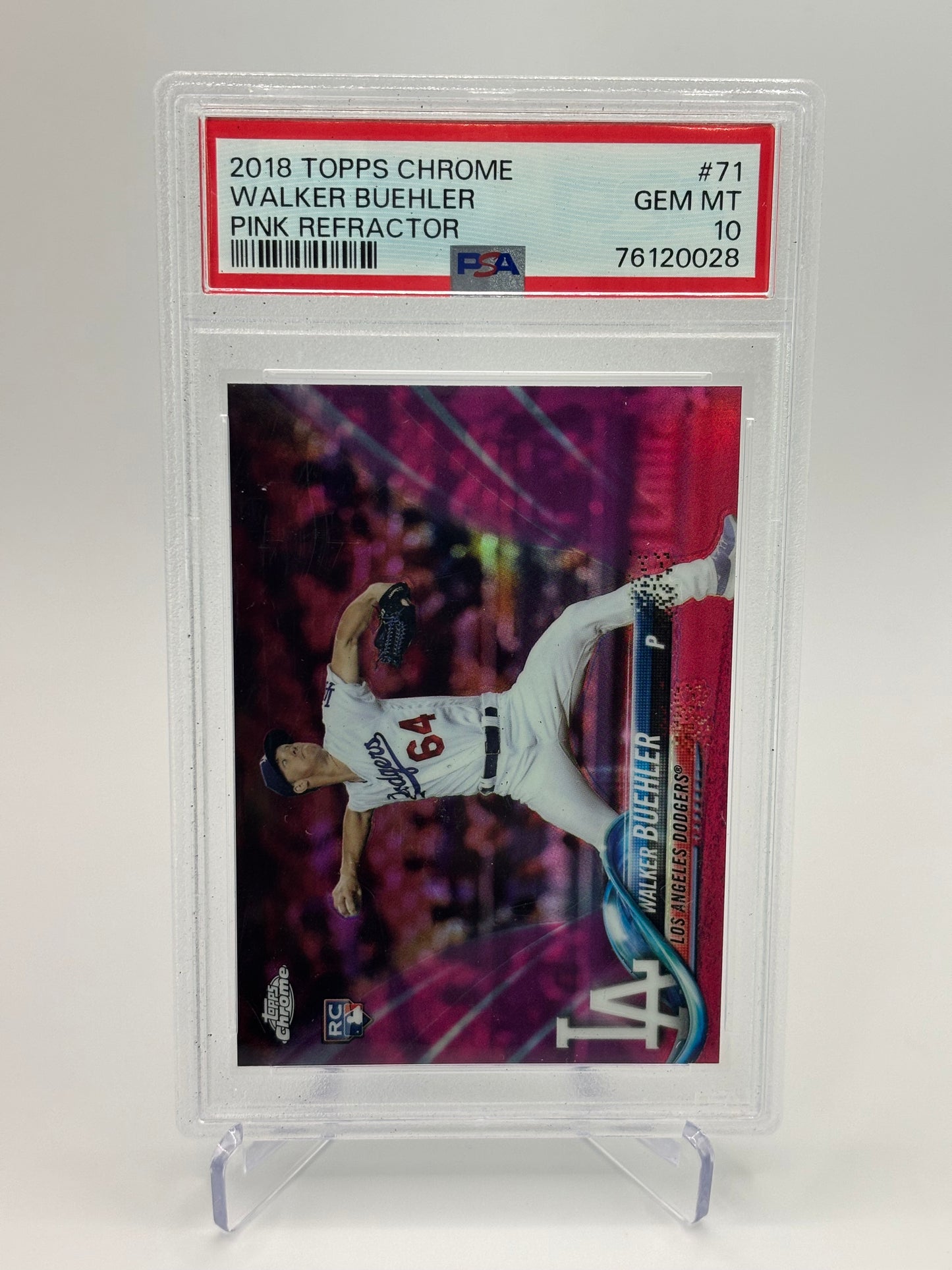 Walker Buehler 2018 Topps Chrome Pink Refractor RC PSA 10