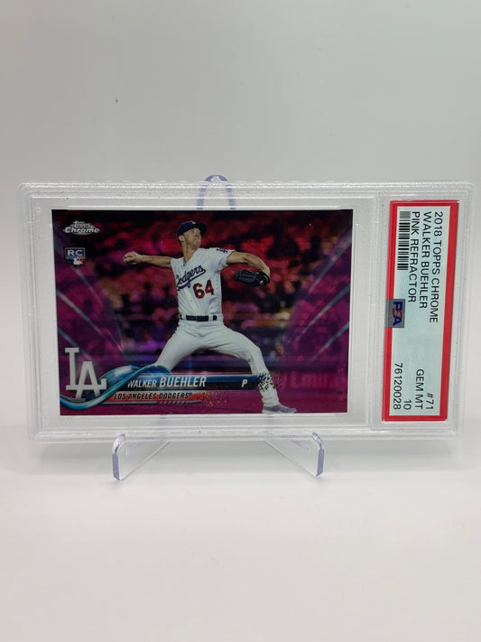 Walker Buehler 2018 Topps Chrome Pink Refractor RC PSA 10