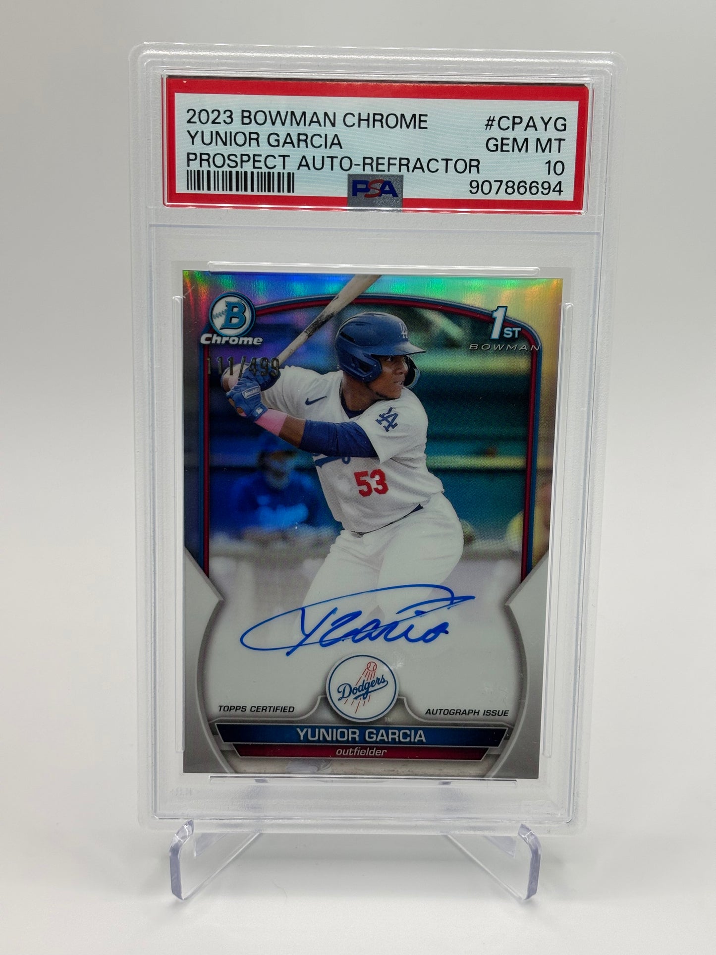 Yunior Garcia 2023 1st Bowman Chrome Refractor Auto 111/499