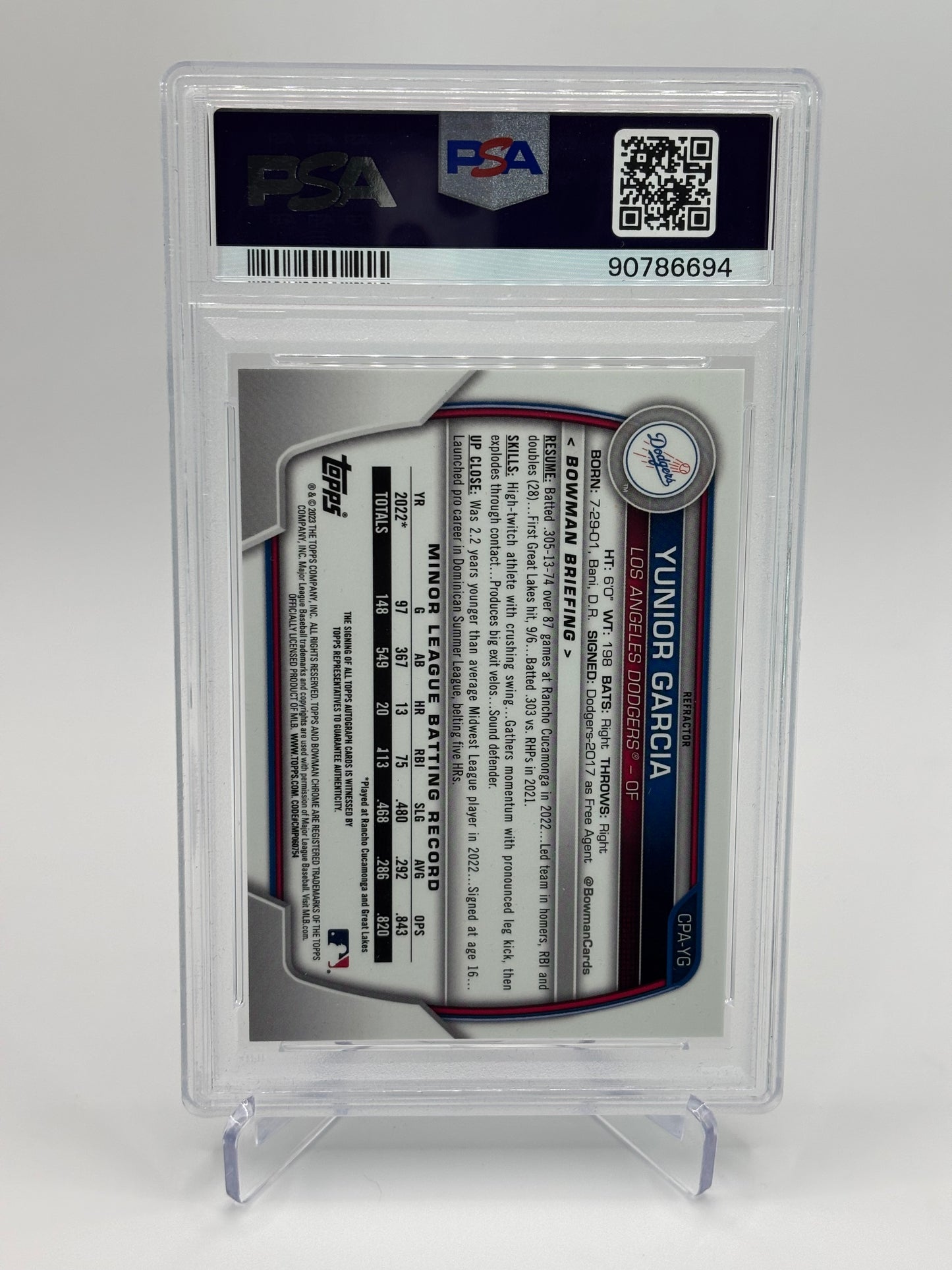 Yunior Garcia 2023 1st Bowman Chrome Refractor Auto 111/499