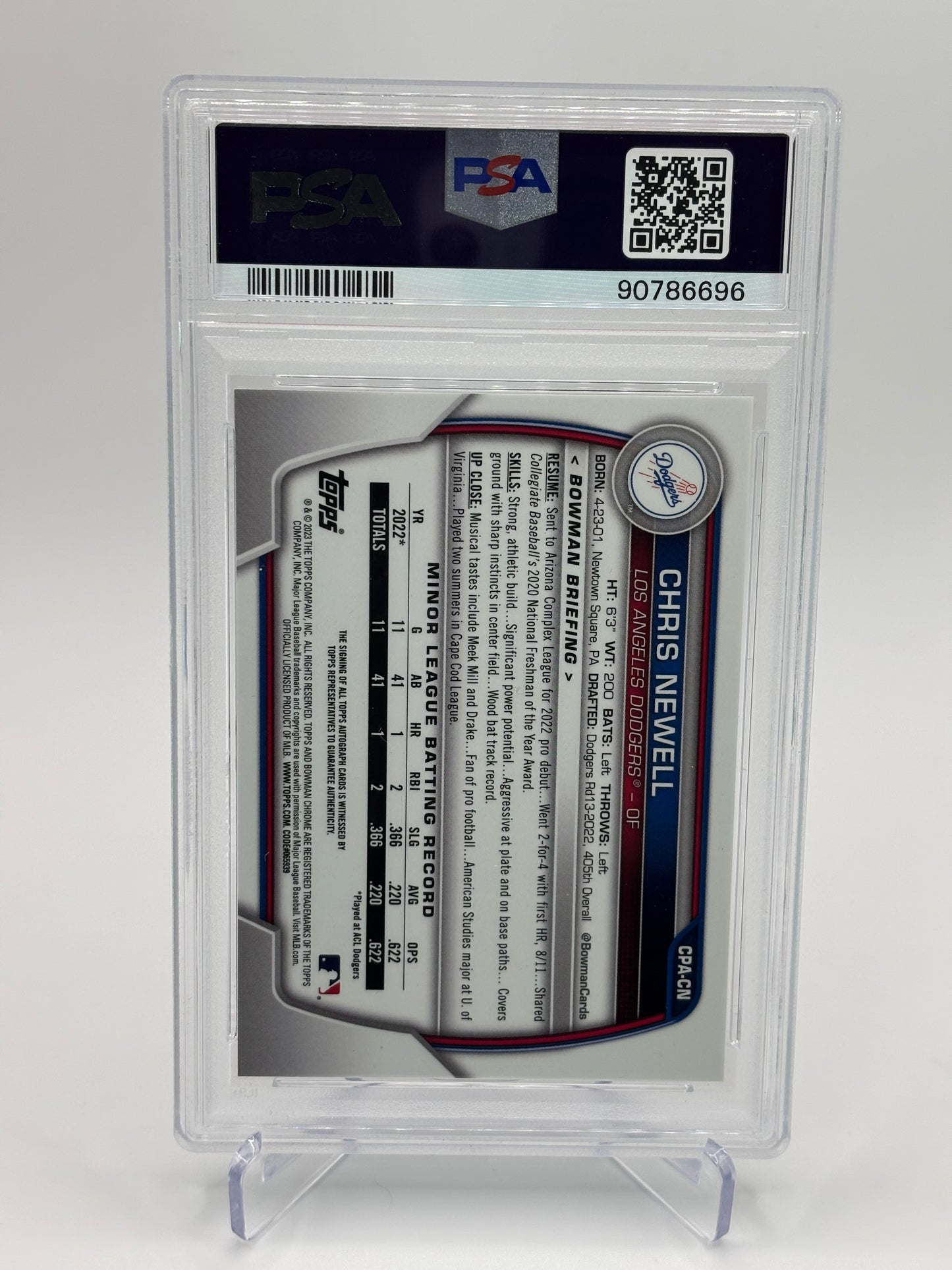 Chris Newell 2023 1st Bowman Chrome Auto PSA 10