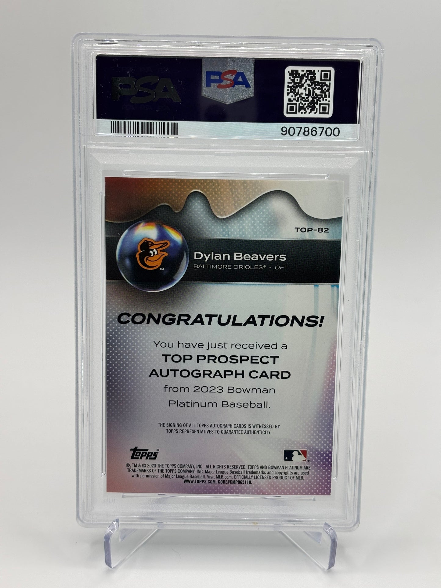 Dylan Beavers 2023 Bowman Platinum Prospect Auto PSA 10