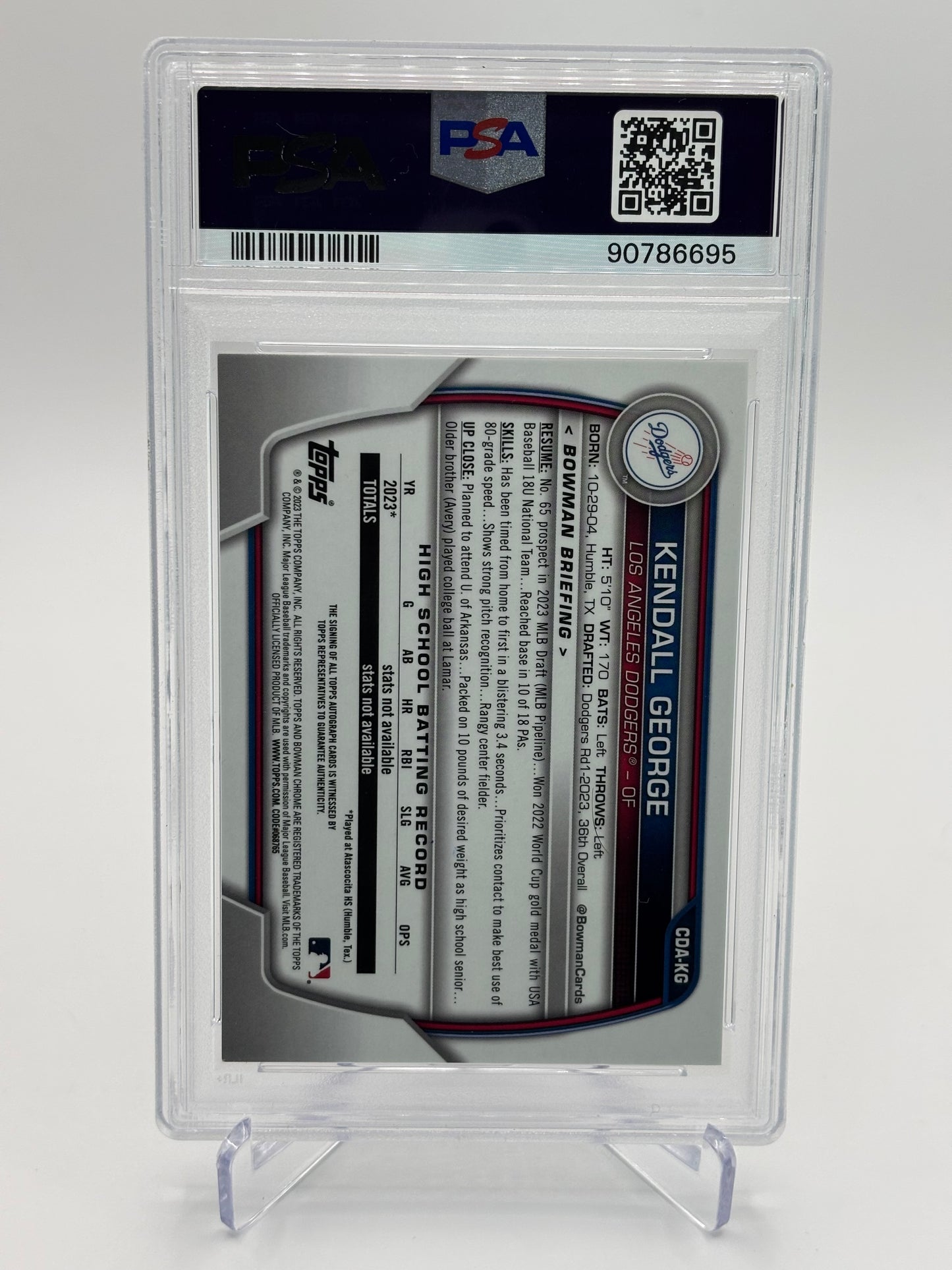 Kendall George 2023 1st Bowman Draft Chrome Auto PSA 10