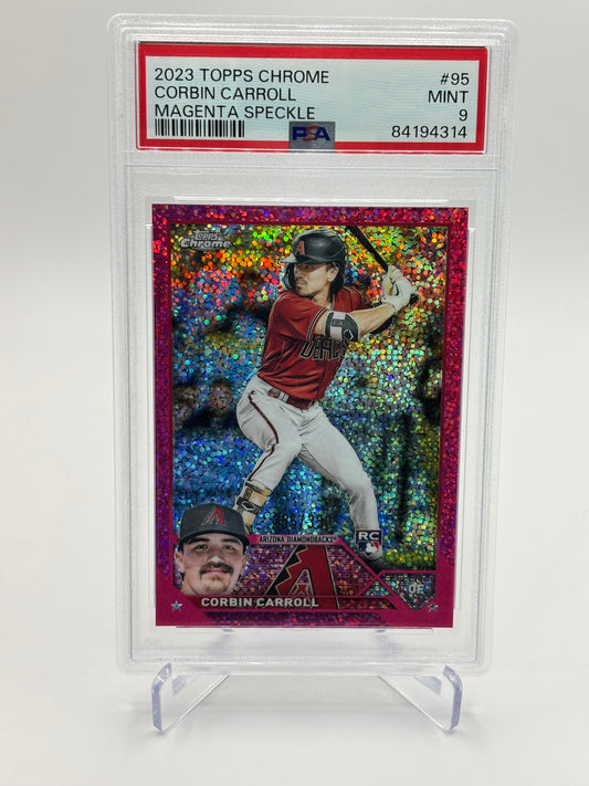 Corbin Carroll 2023 Topps Chrome Magenta Speckle RC #255/350 PSA 9