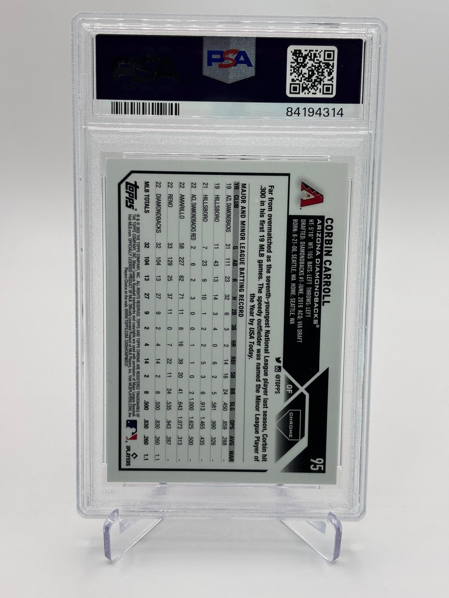 Corbin Carroll 2023 Topps Chrome Magenta Speckle RC #255/350 PSA 9