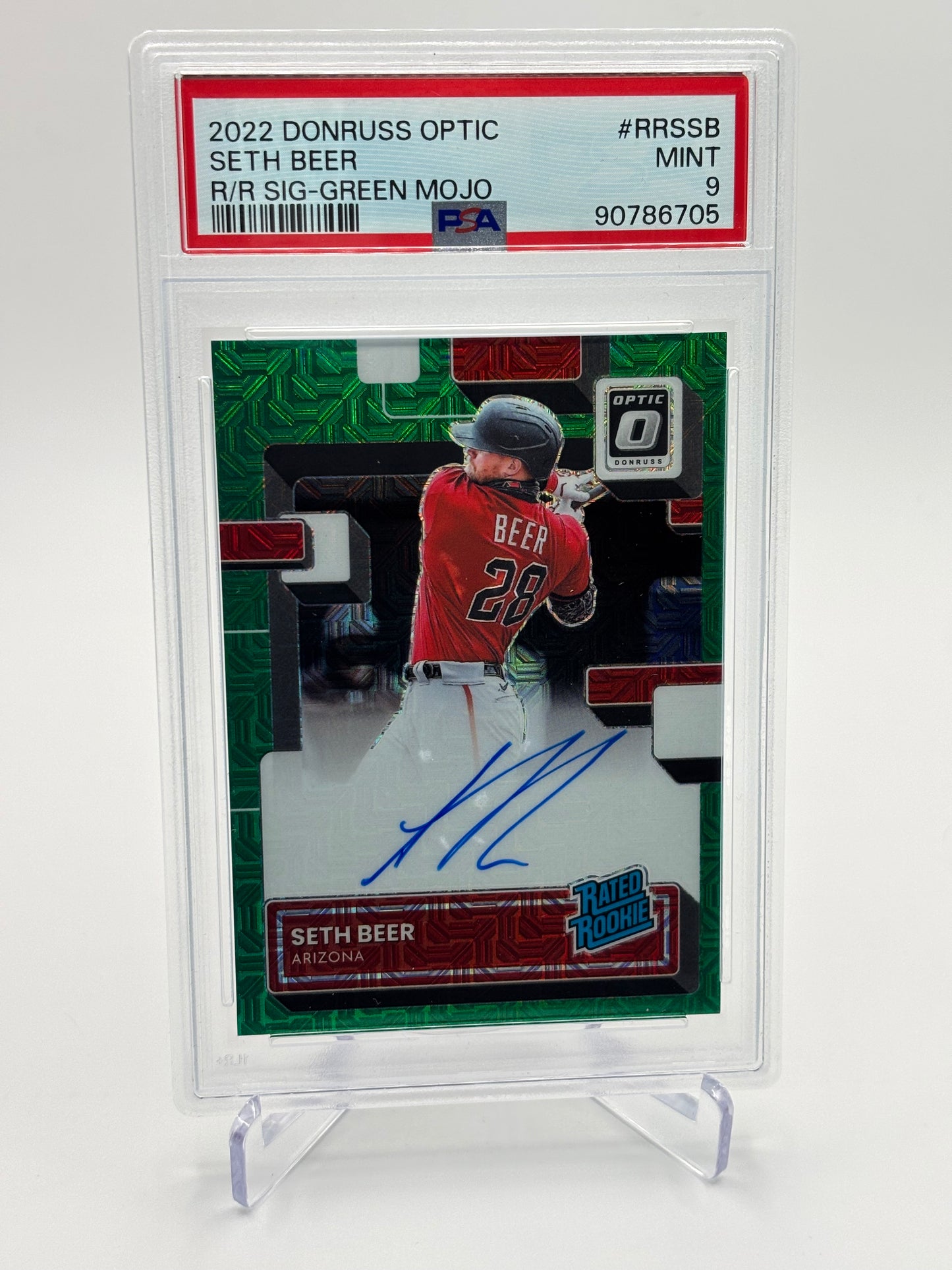 Seth Beer 2022 Donruss Optic Green Mojo RC Auto #63/88n PSA 9