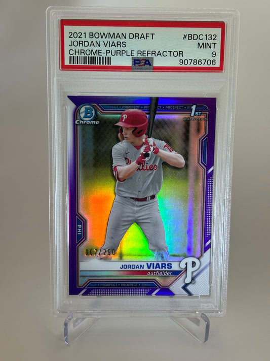 Jordan Viars 2021 1st Bowman Chrome Purple Refractor #7/250 PSA 9