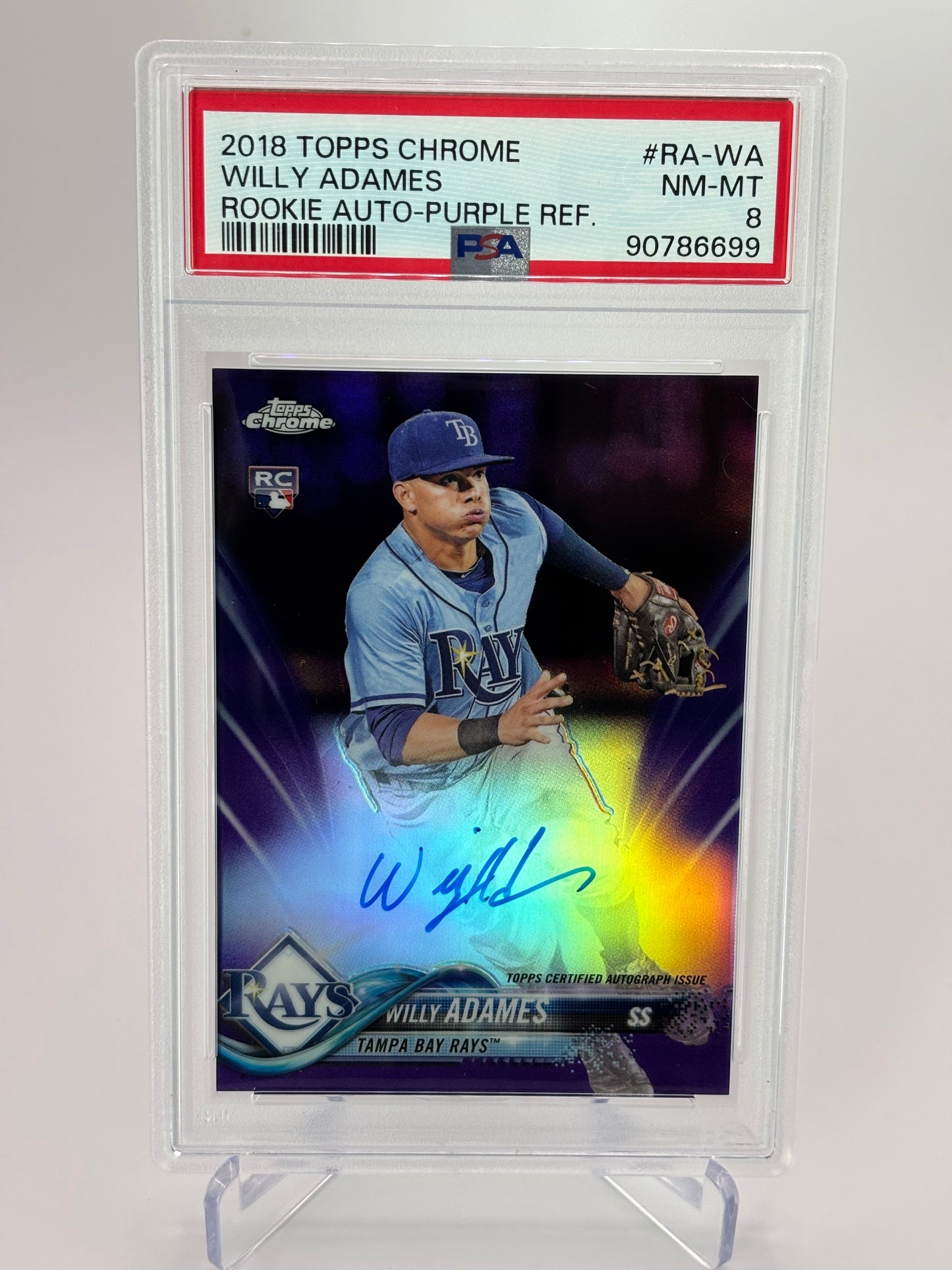 Willy Adames 2018 Topps Chrome Purple Refractor Auto RC #147/250 PSA 8