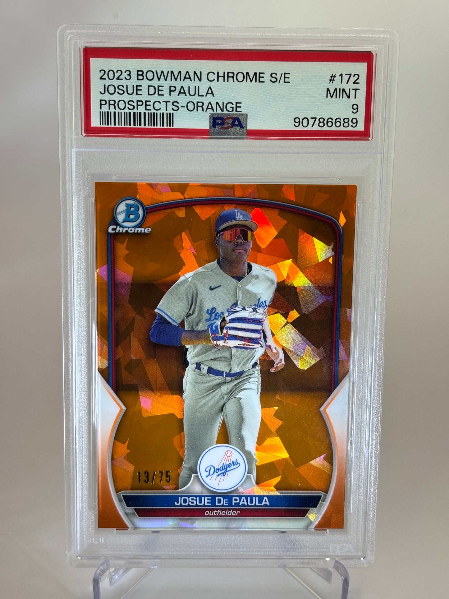 Josue De Paula 2023 Bowman Chrome S/E Orange Cracked Ice #13/75 PSA 9