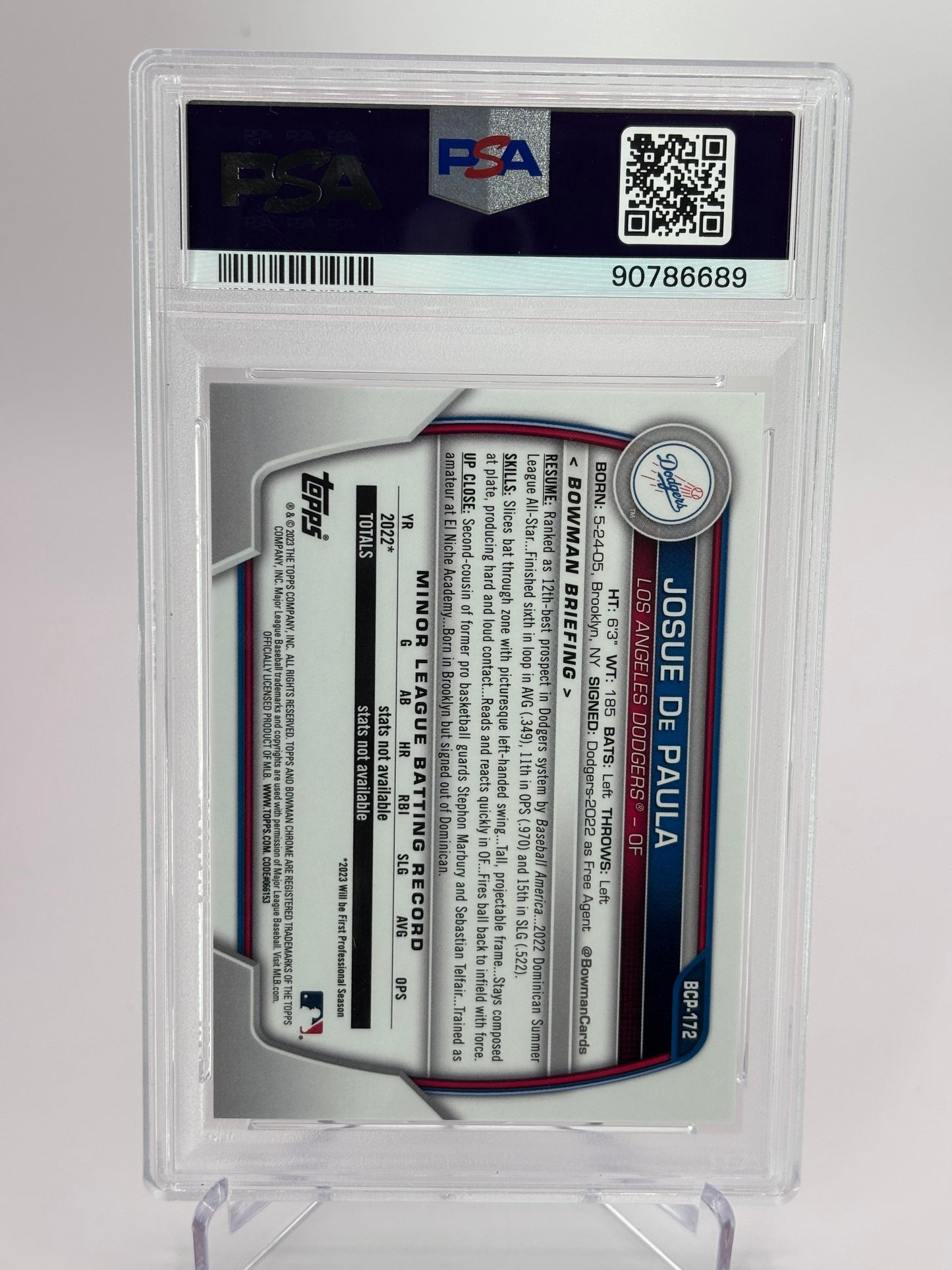 Josue De Paula 2023 Bowman Chrome S/E Orange Cracked Ice #13/75 PSA 9