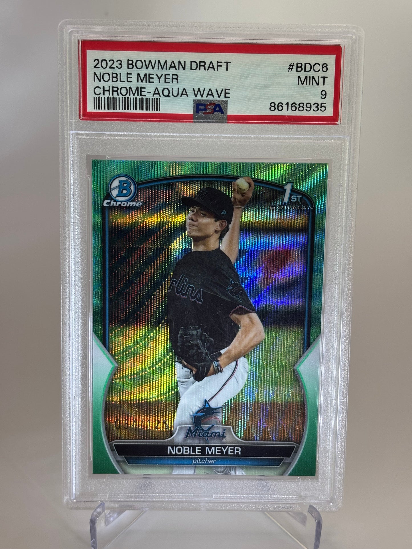 Noble Meyer 2023 1st Bowman Draft Chrome Aqua Wave #54/125 PSA 9