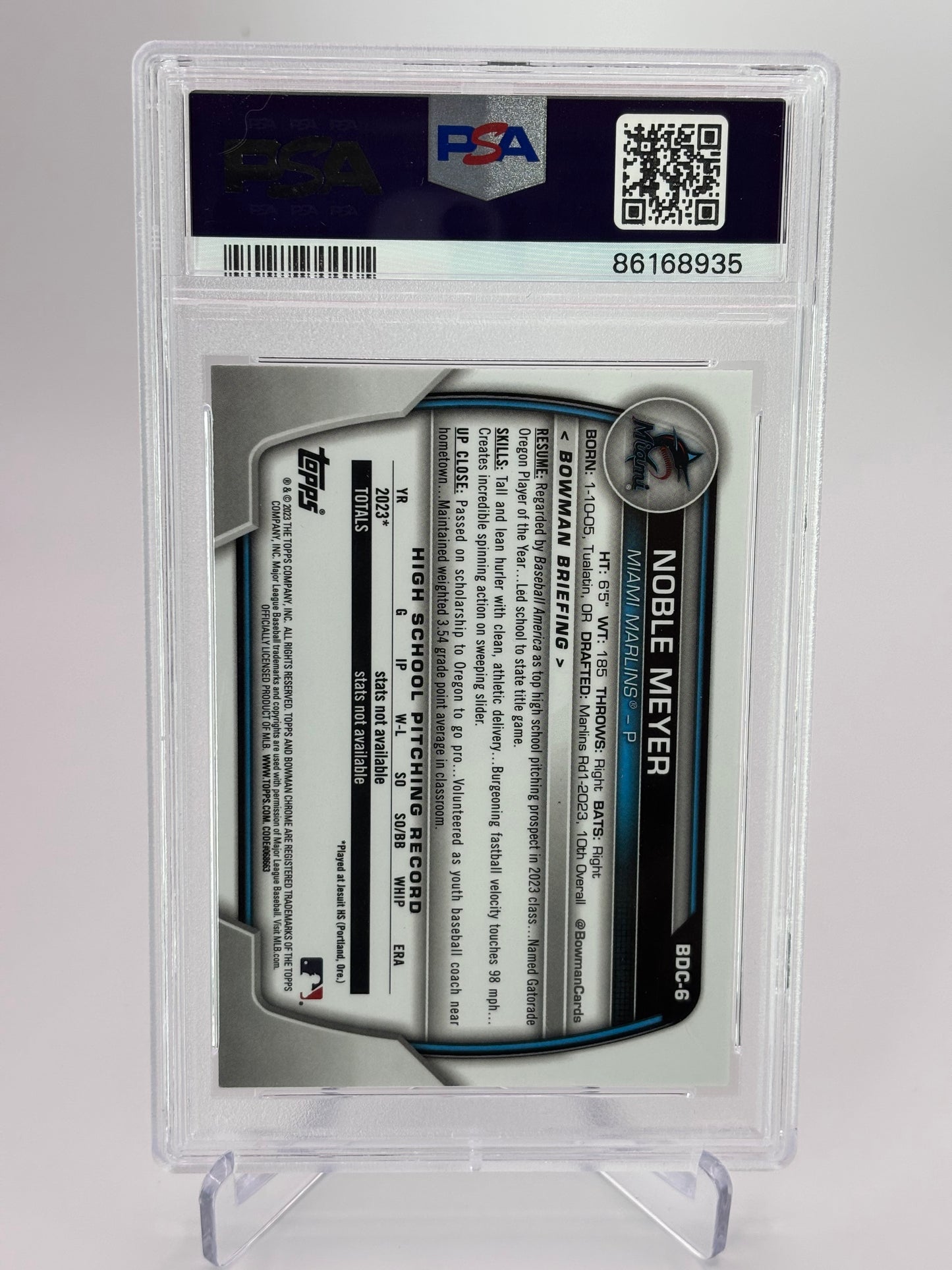 Noble Meyer 2023 1st Bowman Draft Chrome Aqua Wave #54/125 PSA 9