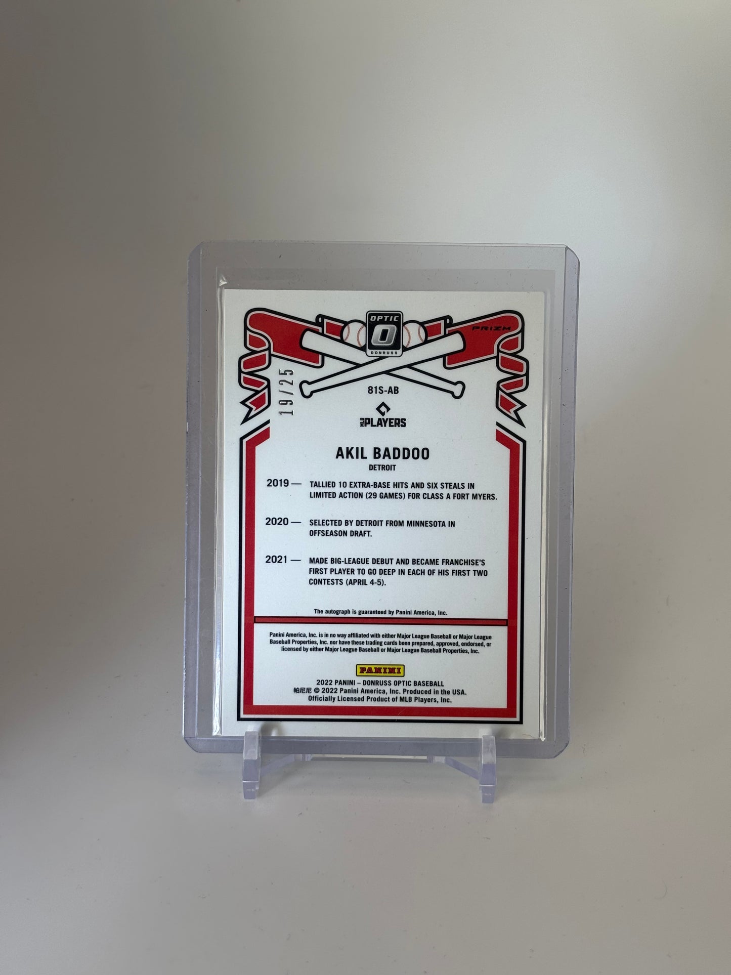 Akil Baddoo 2022 Donruss Optic Retro 1981 Signatures Purple Mojo #19/25