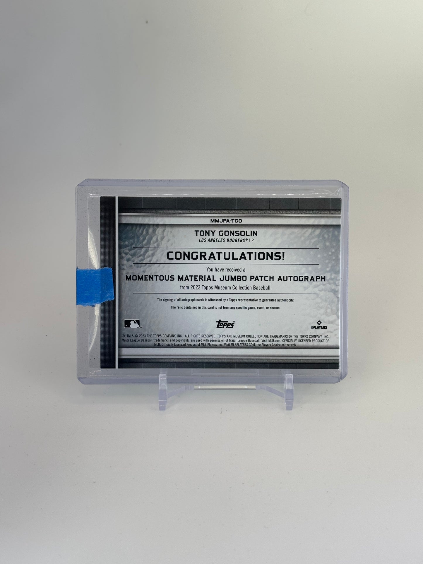 Tony Gonsolin 2023 Topps Museum Collection Momentous Materials Jumbo Patch Autograph #4/5