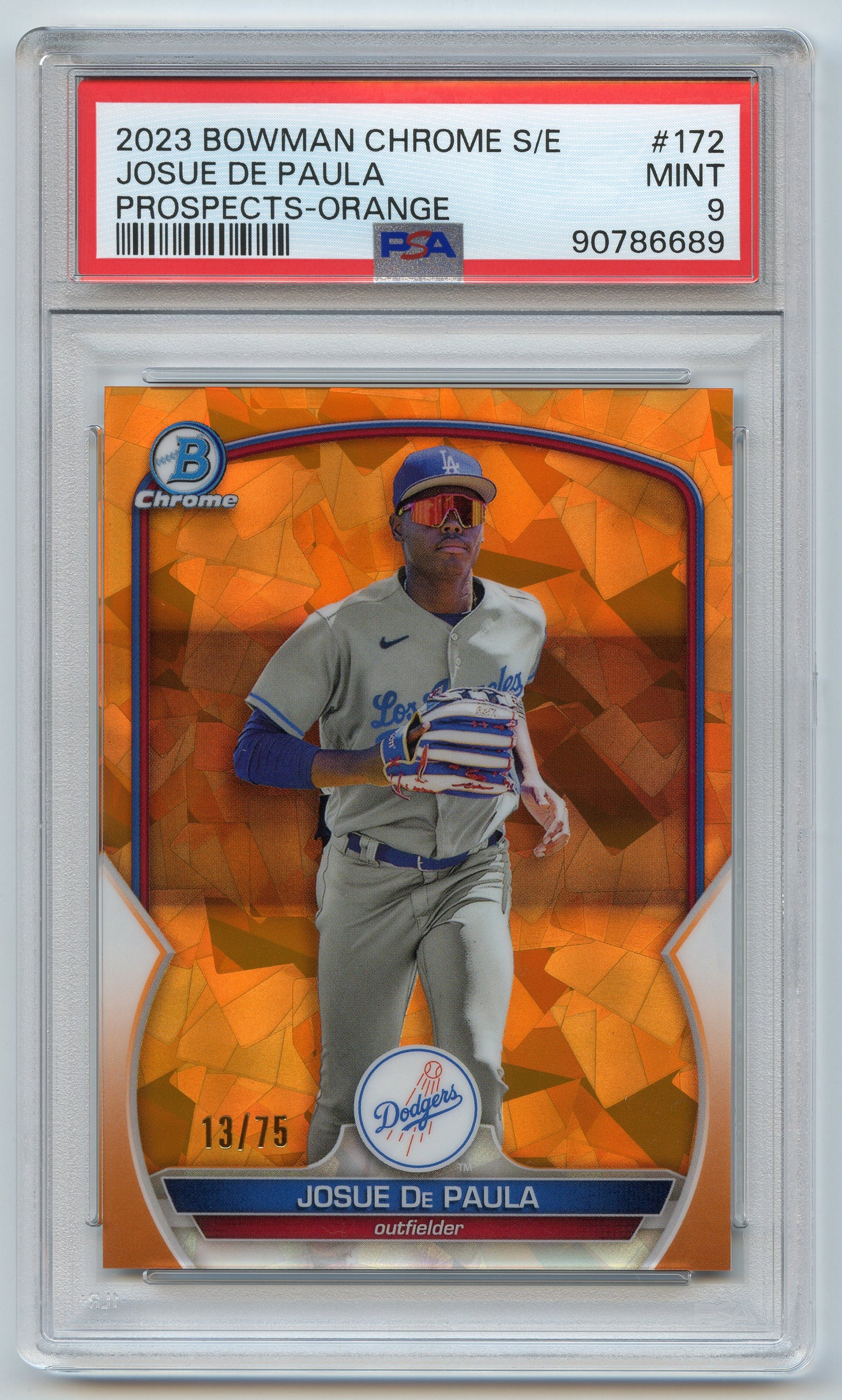 2023 Bowman Chrome Sapphire Josue de Paula Orange /75 PSA 9